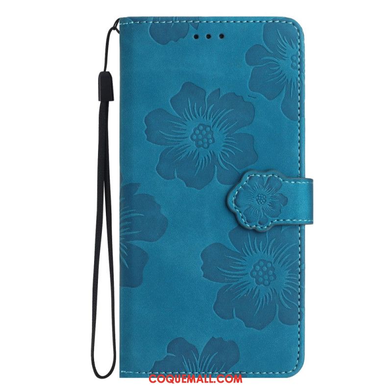 Housse iPhone 16 Motif Floral à Lanière