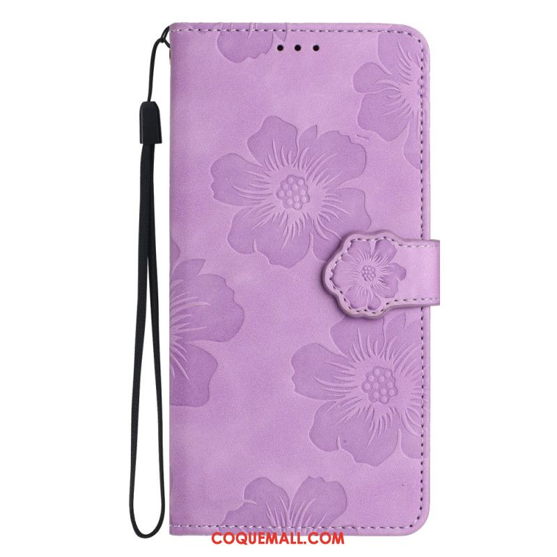 Housse iPhone 16 Motif Floral à Lanière