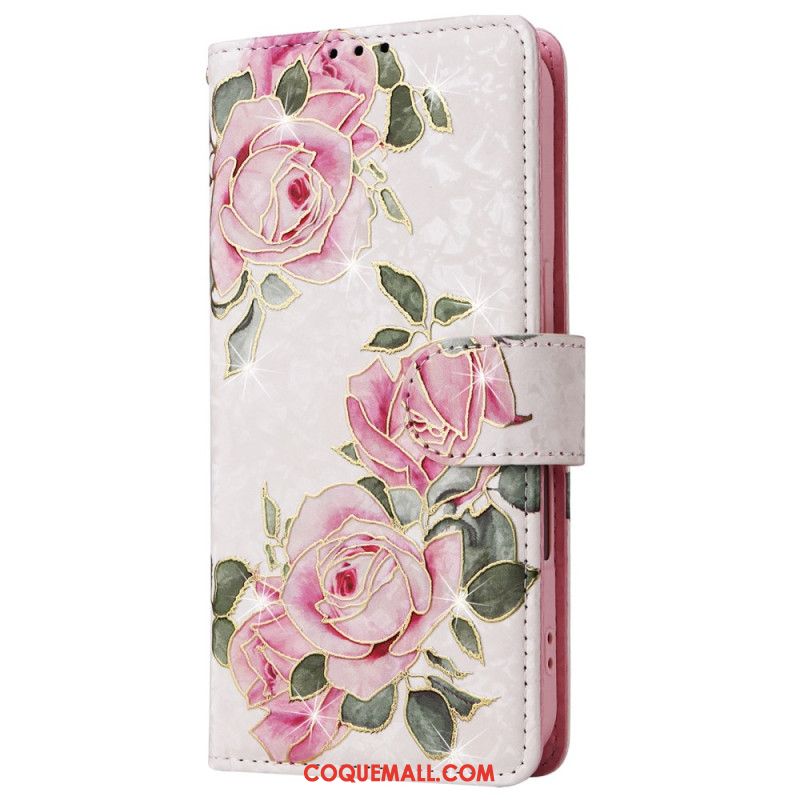 Housse iPhone 16 Plus Portefeuille Bloquant RFID Florale