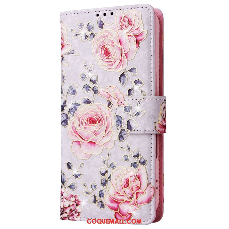 Housse iPhone 16 Plus Portefeuille Bloquant RFID Florale