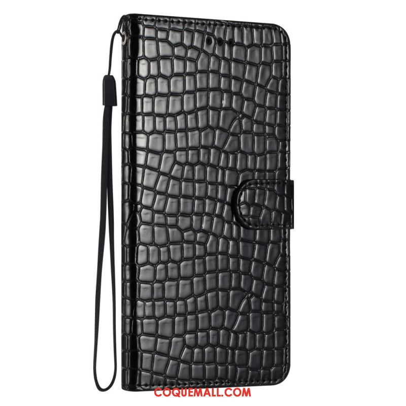 Housse iPhone 16 Plus Style Crocodile à Lanière