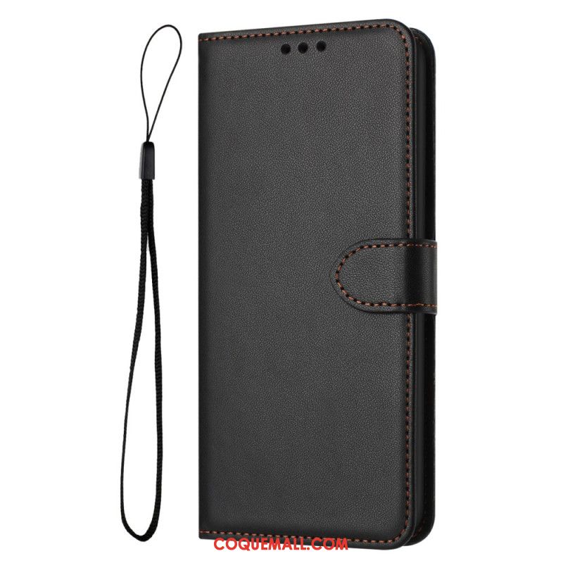 Housse iPhone 16 Plus Style Cuir Uni à Lanière