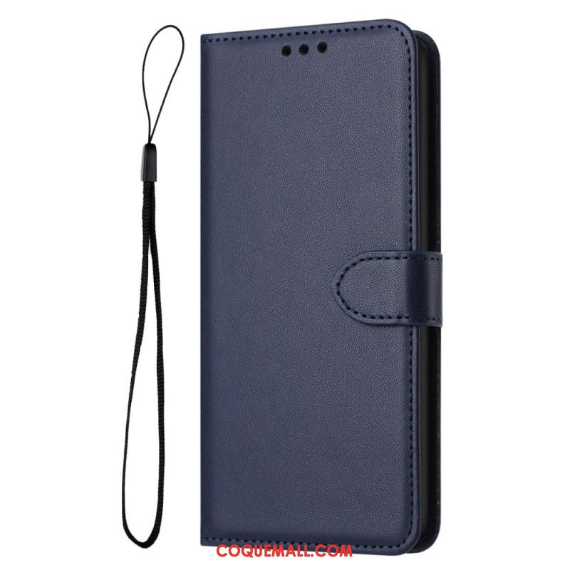 Housse iPhone 16 Plus Style Cuir Uni à Lanière