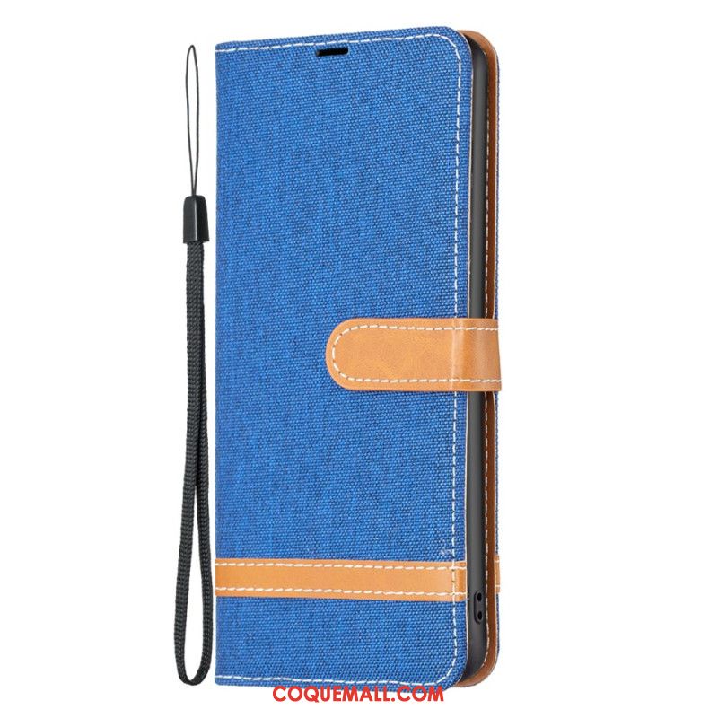 Housse iPhone 16 Plus Tissu Jeans à Lanière