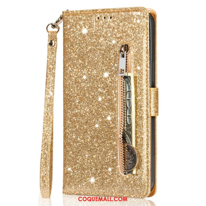 Housse iPhone 16 Pro Max Poche Zippée Paillettes