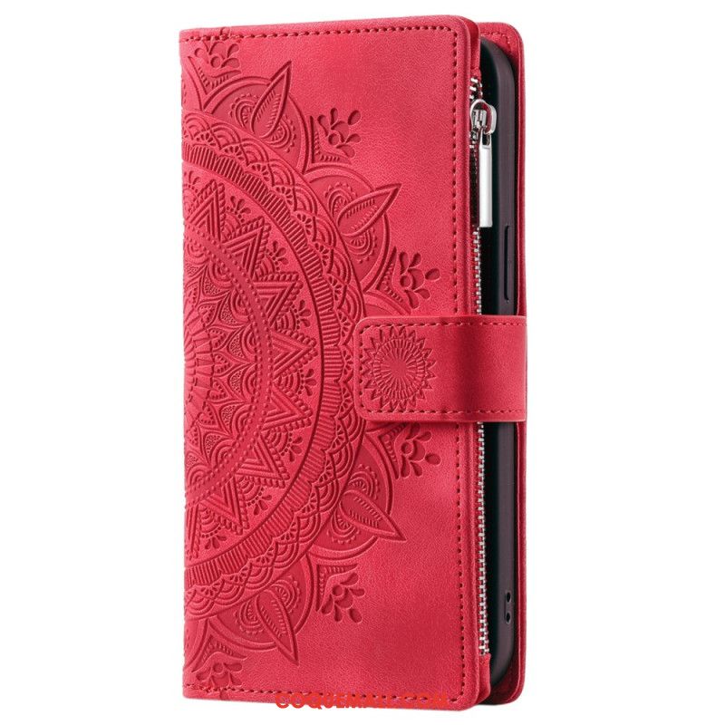 Housse iPhone 16 Pro Max Portefeuille Effet Daim Mandala