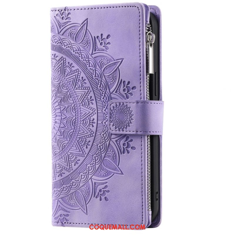 Housse iPhone 16 Pro Max Portefeuille Effet Daim Mandala