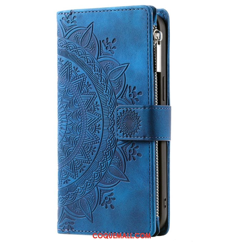 Housse iPhone 16 Pro Max Portefeuille Effet Daim Mandala