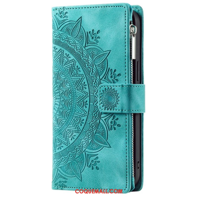 Housse iPhone 16 Pro Max Portefeuille Effet Daim Mandala