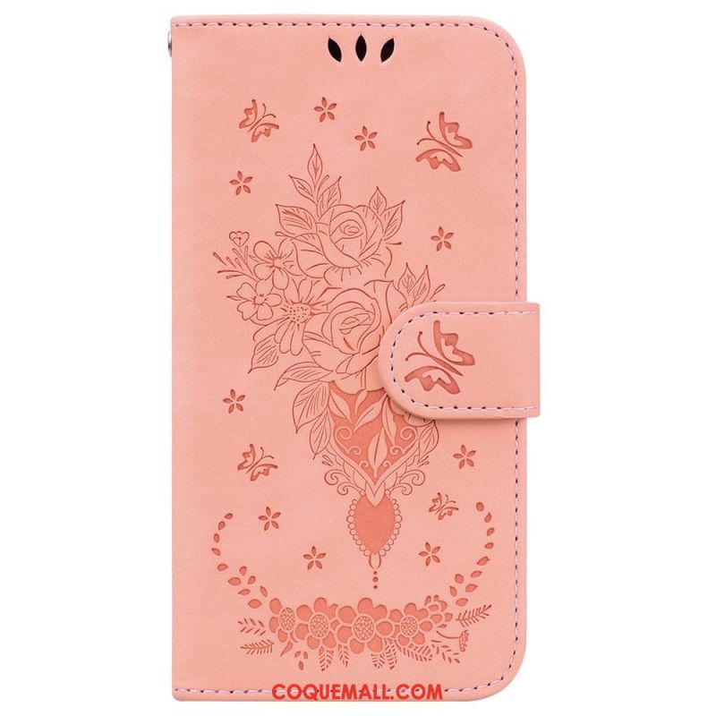 Housse iPhone 16 Pro Motif Roses à Lanière