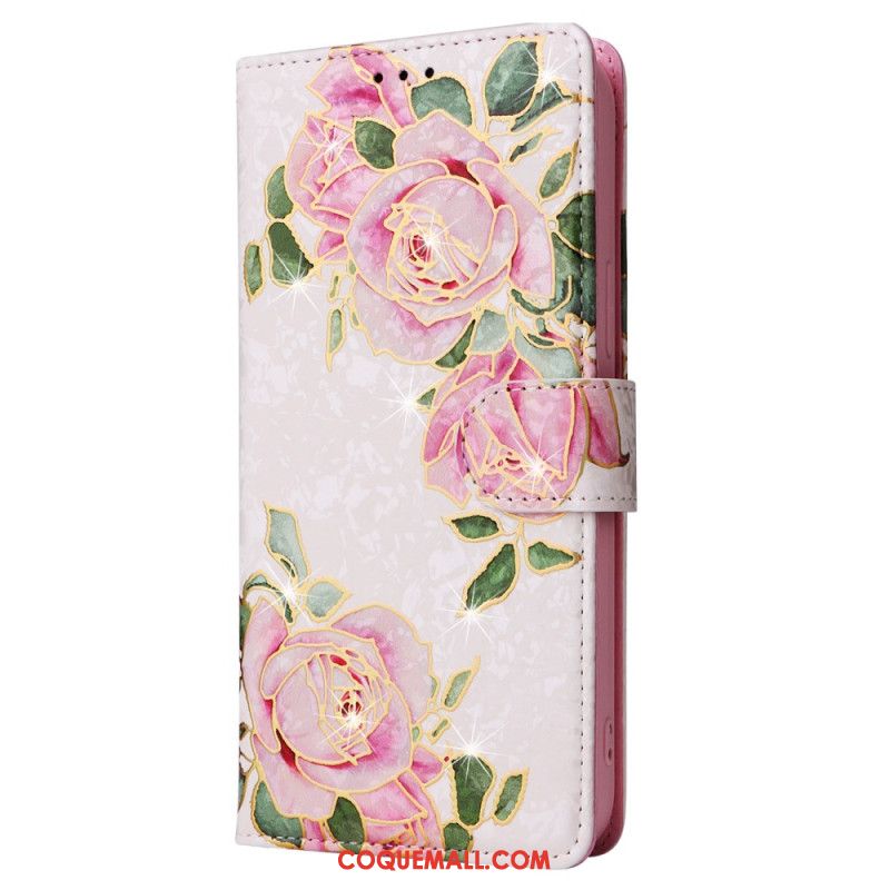 Housse iPhone 16 Pro Portefeuille Bloqueur RFID Floral