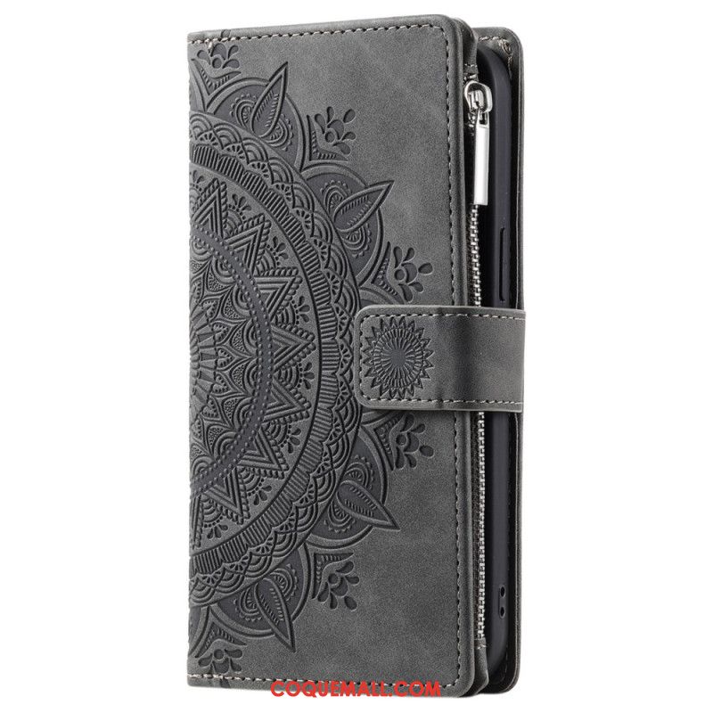 Housse iPhone 16 Pro Portefeuille Effet Daim Mandala