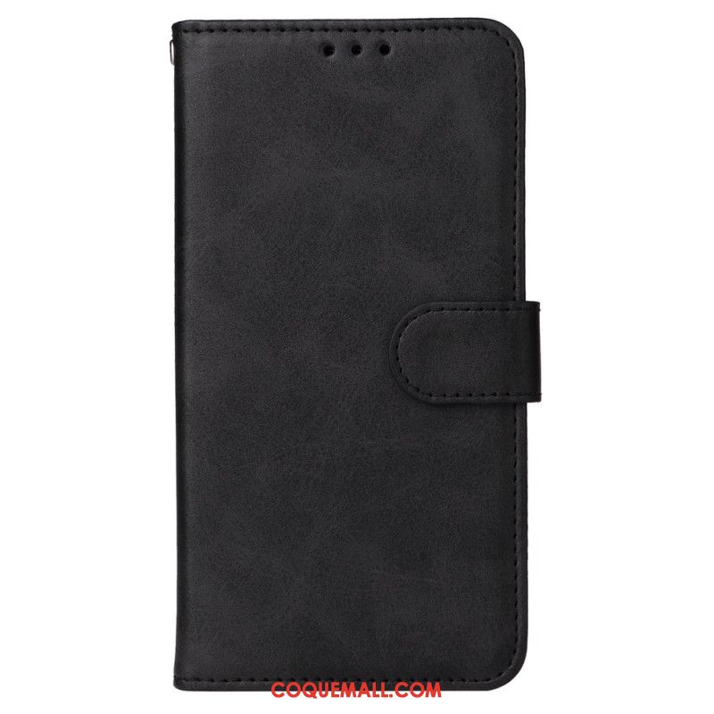 Housse iPhone 16 Style Cuir Uni à Lanière