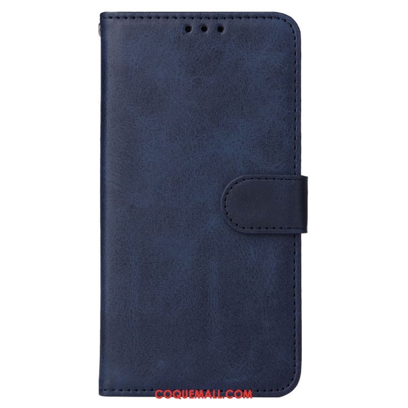 Housse iPhone 16 Style Cuir Uni à Lanière