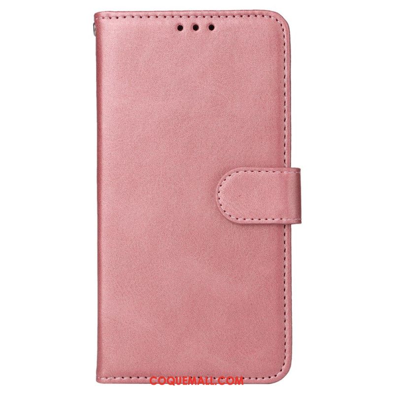 Housse iPhone 16 Style Cuir Uni à Lanière