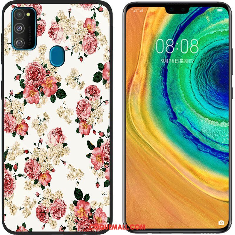 Étui Samsung Galaxy M30s Tissu Rose Peinture, Coque Samsung Galaxy M30s Fluide Doux Téléphone Portable