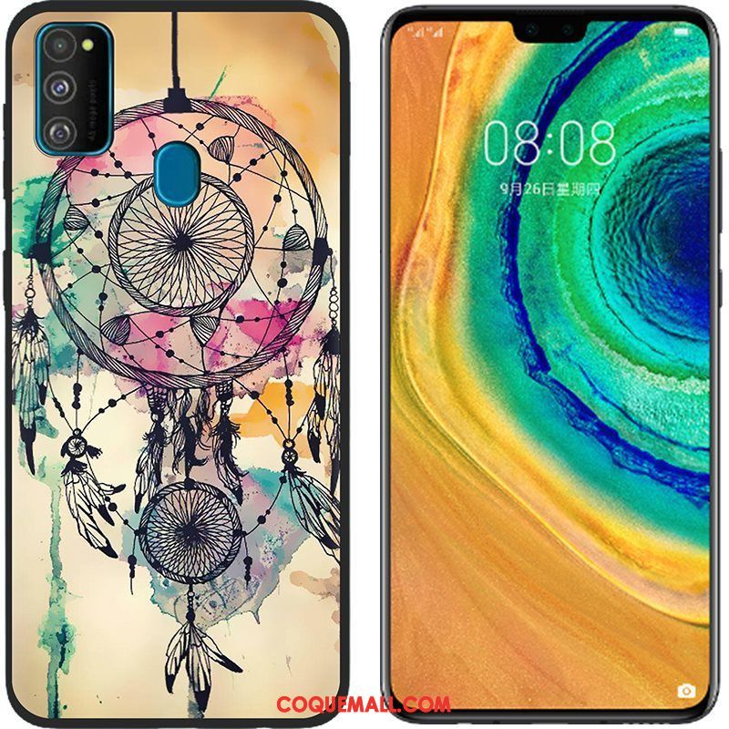 Étui Samsung Galaxy M30s Tissu Rose Peinture, Coque Samsung Galaxy M30s Fluide Doux Téléphone Portable