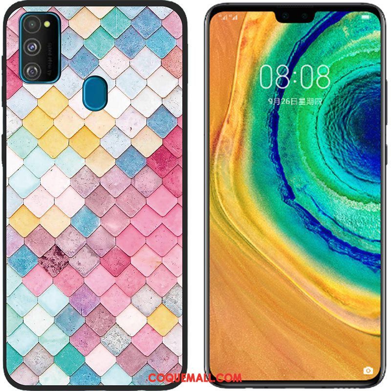 Étui Samsung Galaxy M30s Tissu Rose Peinture, Coque Samsung Galaxy M30s Fluide Doux Téléphone Portable