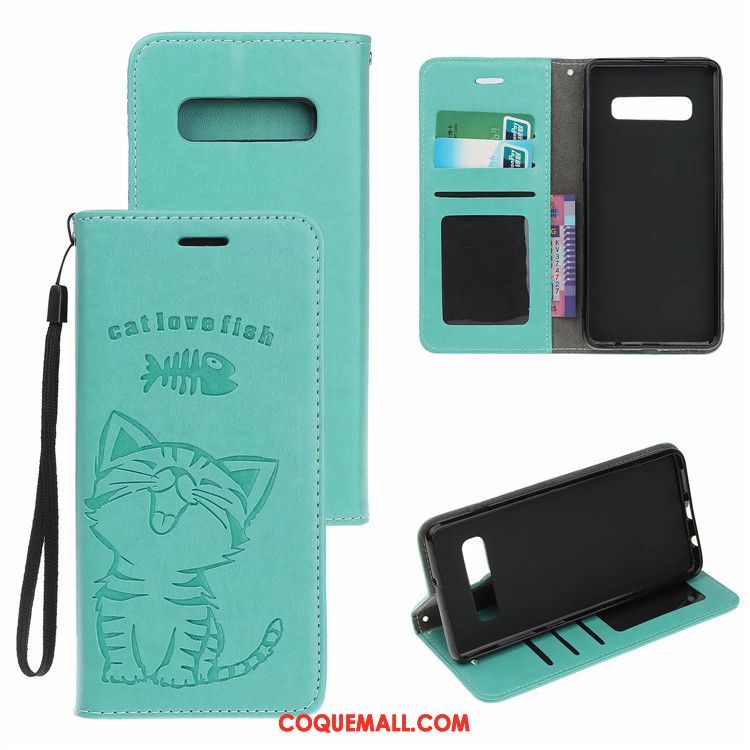 Étui Samsung Galaxy S10 Protection Bleu Étoile, Coque Samsung Galaxy S10 En Cuir Chat