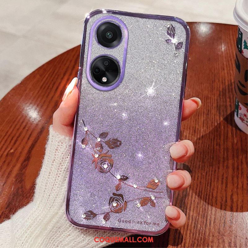 Coque Oppo A98 5G Fleurs et Strass KADEM