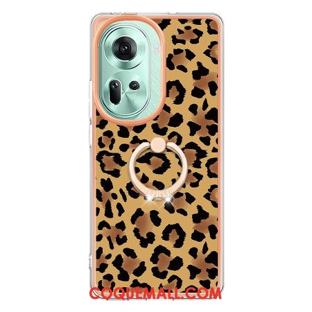 Coque Oppo Reno 11 5G Anneau-Support Imprimé Léopard