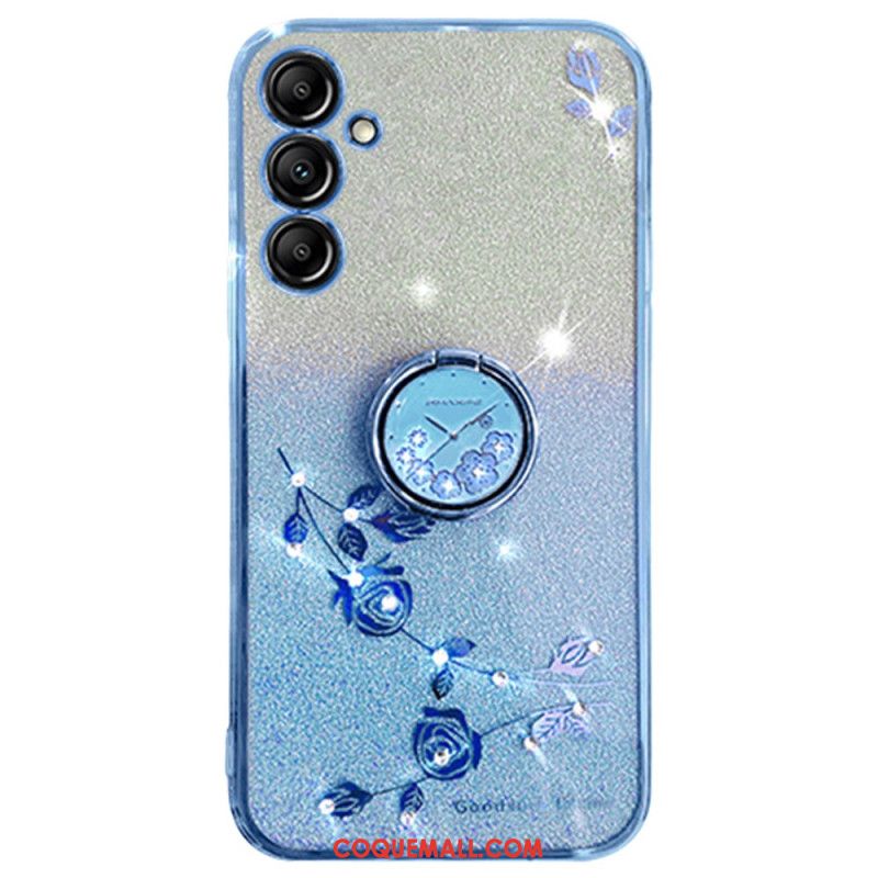 Coque Samsung Galaxy A16 4G / 5G Anneau-Support Fleurs et Strass KADEM