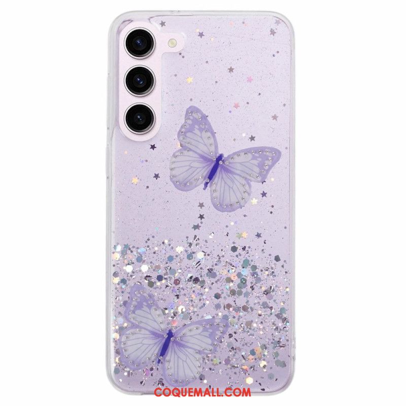 Coque Samsung Galaxy S24 5G Papillons Paillettes