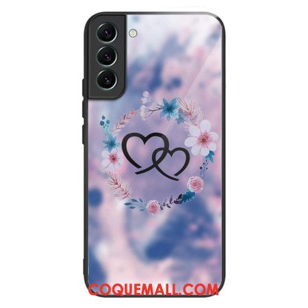 Coque Samsung Galaxy S24 5G Verre Trempé Cœurs et Fleurs