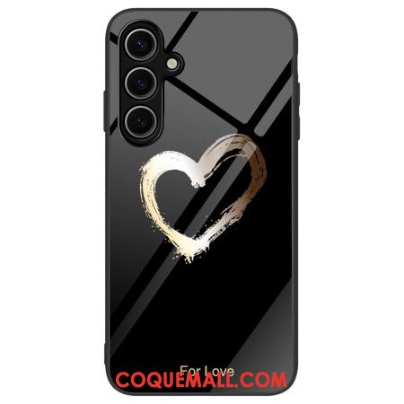 Coque Samsung Galaxy S24 FE Verre Trempé Coeur Doré sur Fond Noir