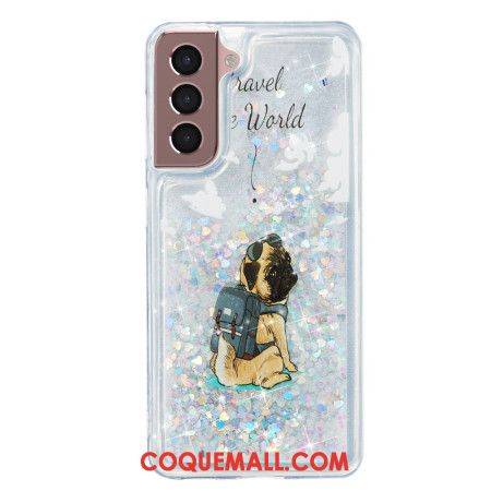 Coque Samsung Galaxy S24 Plus 5G Paillettes Liquides Chien