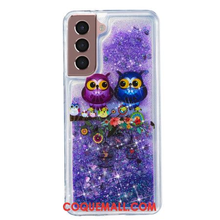 Coque Samsung Galaxy S24 Plus 5G Paillettes Liquides Deux Hiboux