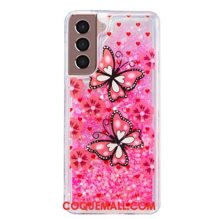 Coque Samsung Galaxy S24 Plus 5G Paillettes Liquides Papillons Rouges