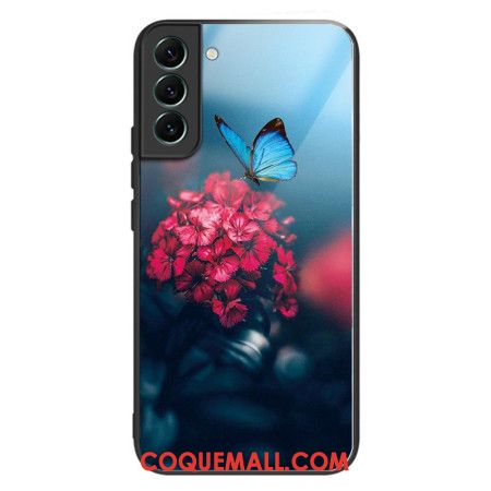 Coque Samsung Galaxy S24 Plus 5G Verre Trempé Fleur et Papillon