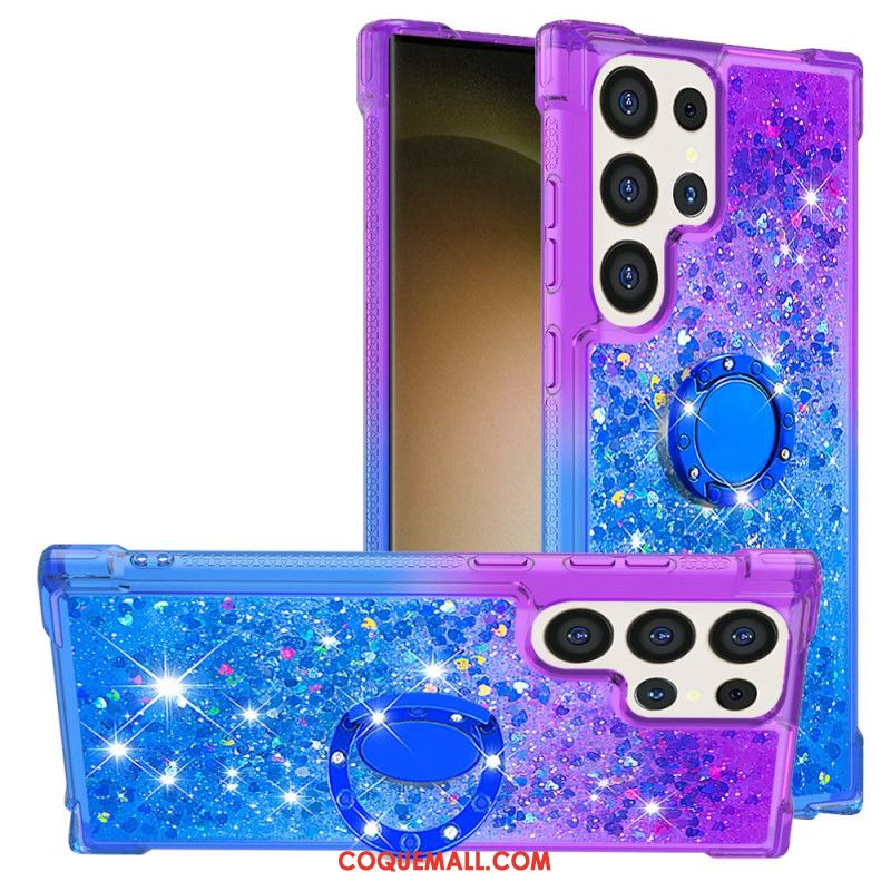 Coque Samsung Galaxy S24 Ultra 5G Dégradé Paillettes avec Anneau-Support