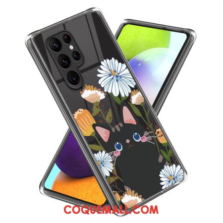 Coque Samsung Galaxy S24 Ultra 5G Fleurs et Chat