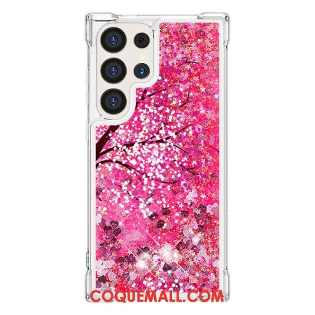 Coque Samsung Galaxy S24 Ultra 5G Paillettes Fleurs de Cerisier