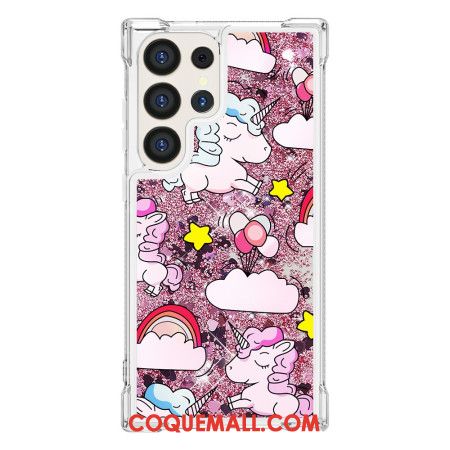 Coque Samsung Galaxy S24 Ultra 5G Paillettes Licornes dans les Nuages