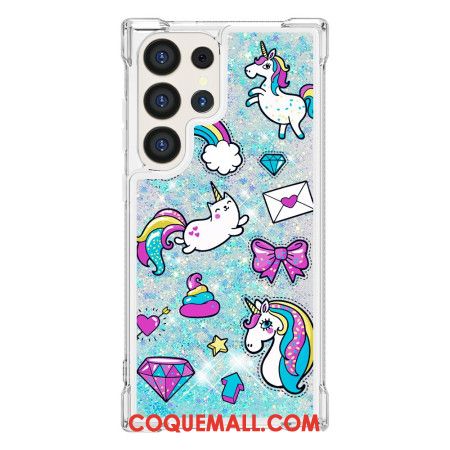 Coque Samsung Galaxy S24 Ultra 5G Paillettes Licornes et Diamants