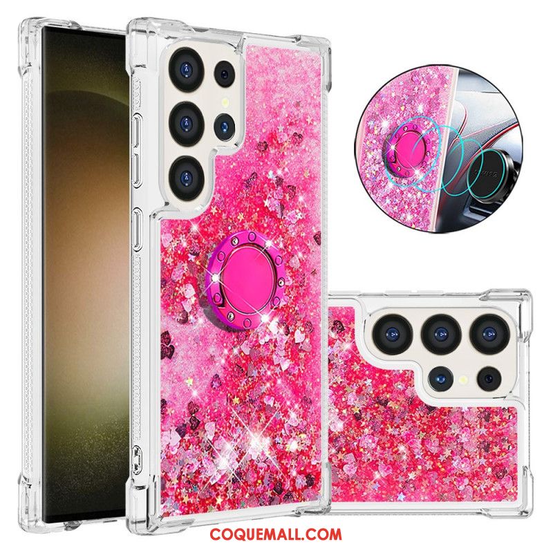 Coque Samsung Galaxy S24 Ultra 5G Paillettes avec Anneau-Support