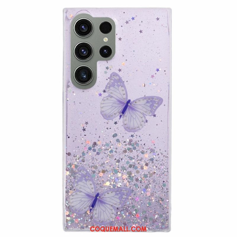 Coque Samsung Galaxy S24 Ultra 5G Paillettes avec Papillons