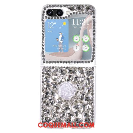 Coque Samsung Galaxy Z Flip 5 Breloques Rose Blanche