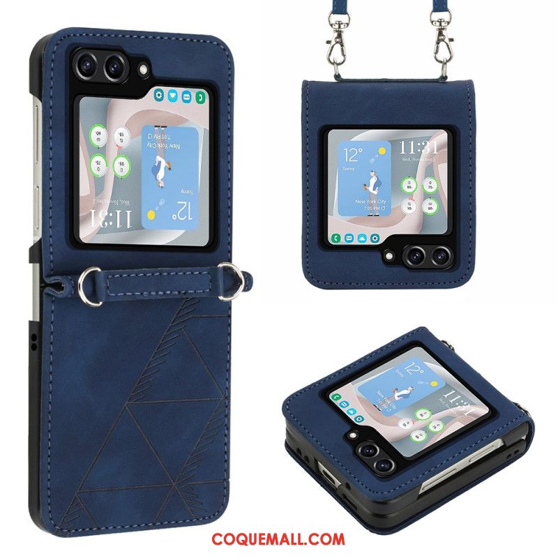 Coque Samsung Galaxy Z Flip 5 Triangles avec Bandoulière