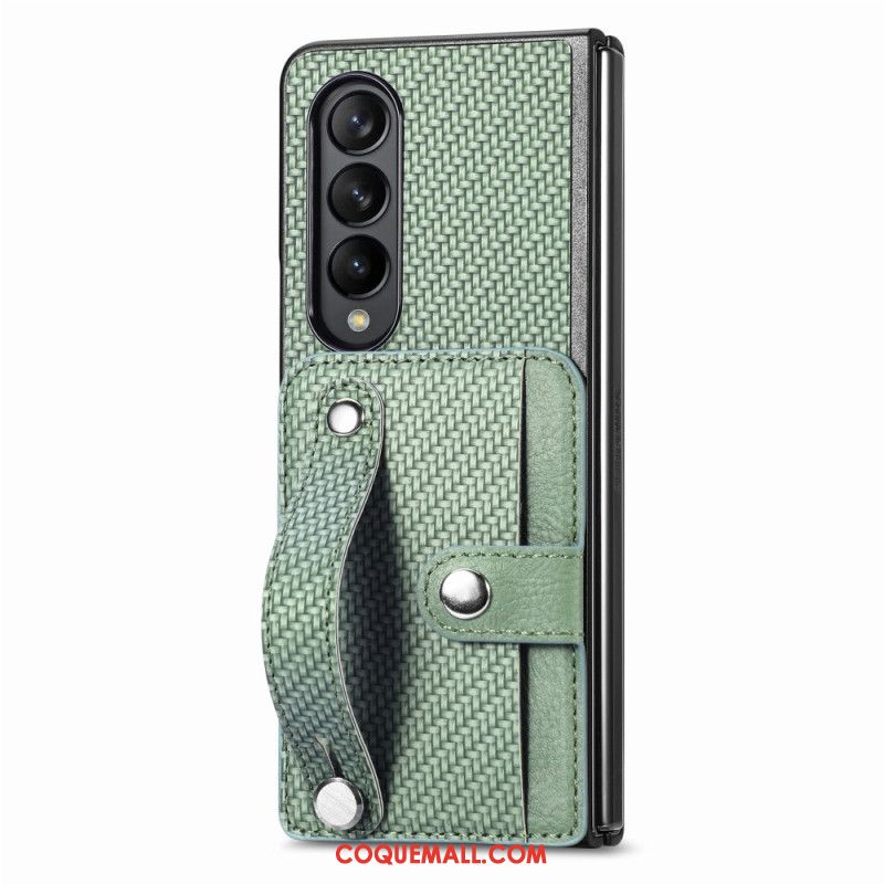 Coque Samsung Galaxy Z Fold 5 Fibre Carbone Porte-Cartes et Sangle