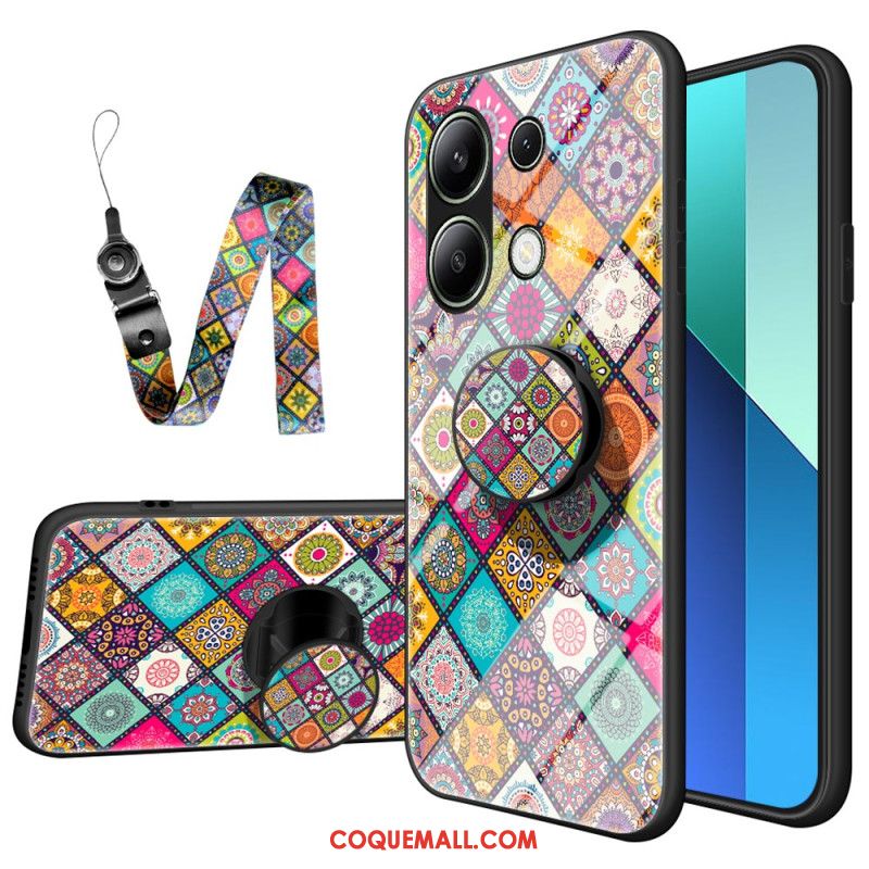 Coque Xiaomi Redmi Note 13 4G Anneau-Support et lanière Patchwork