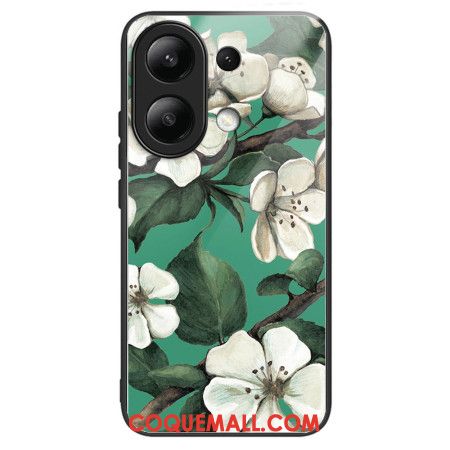 Coque Xiaomi Redmi Note 13 4G Verre Trempé Fleurs Blanches