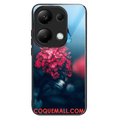 Coque Xiaomi Redmi Note 13 Pro 4G / Poco M6 Pro 4G Verre Trempé Fleurs Rouges et Papillons