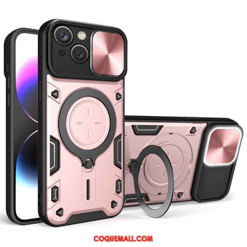 Coque iPhone 15 Plus Anneau-Support et Volet pour Appareil Photos