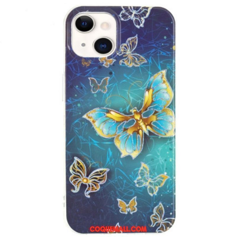 Coque iPhone 15 Plus Papillons Dorés