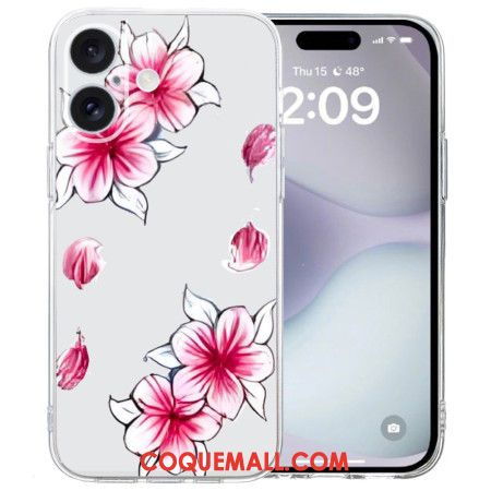 Coque iPhone 16 Bord Transparent Cerisier en Fleur