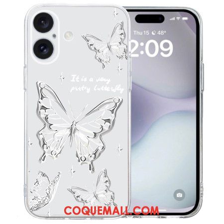 Coque iPhone 16 Bord Transparent Papillons